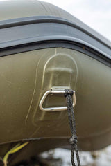 Detail of Barca Fox 320x Airdeck inflatable boat showing secure eyelet and rope attachment.
