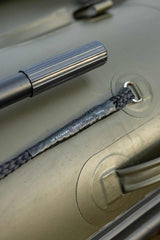Close-up of Barca Fox 320x Airdeck with braided rope and inflatables features, showcasing durability and design.