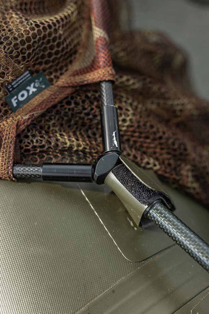 Detail of Fox fishing net connection, showcasing durable materials and innovative design for carpfishing.