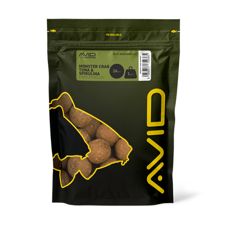 Boilies Avid Carp Premium Monster Crab Tuna & Spirulina 24 mm - Tienda Carpfishing