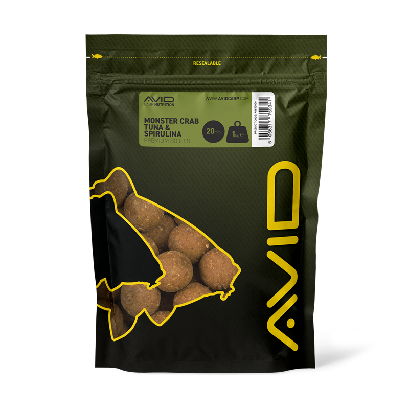 Boilies Avid Carp Premium Monster Crab Ton și spirulină 20 mm