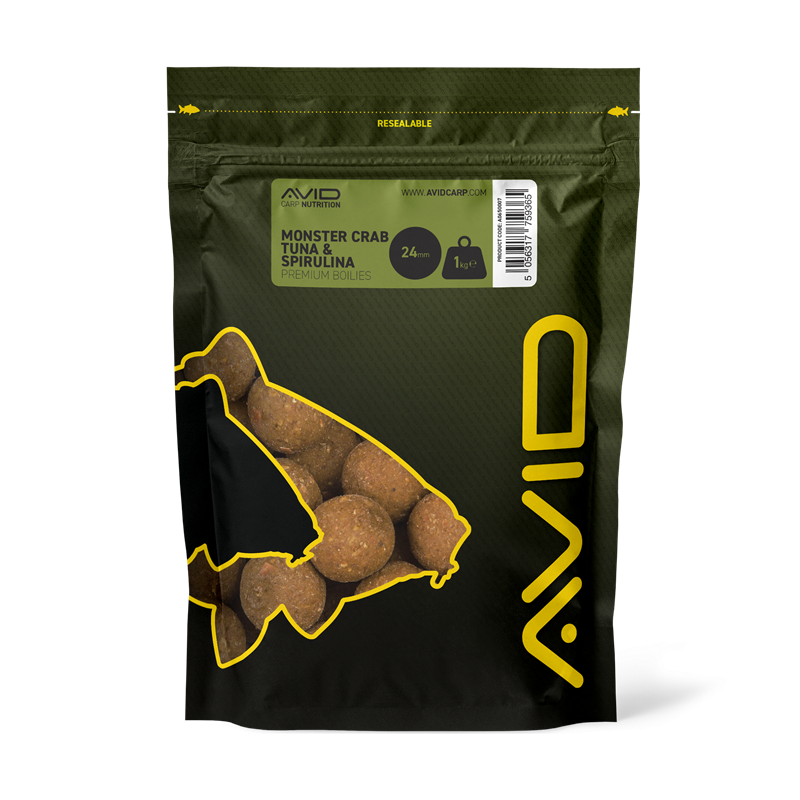 Boilies Avid Carp Premium Monster Crab Ton și spirulină 24 mm