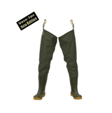 Botas altas Vass 700-60E Nova Series Thigh Verde, diseñadas para carpfishing, resistentes y flexibles en PVC de alta gama.