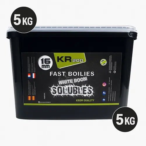 Boilies Solubles Krom Quality KR200 White Boom 16 mm 5KG - Tienda Carpfishing