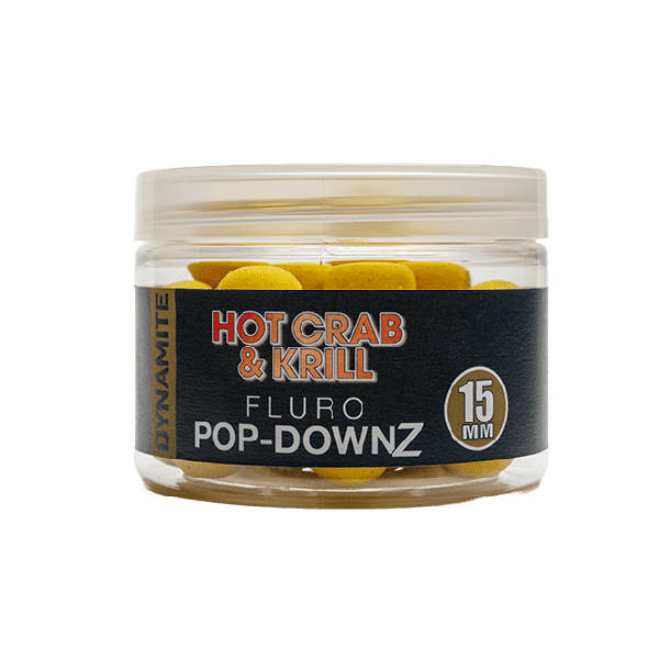 Pop Downz Dynamite Baits Hot Crab & Krill Fluoro 15 mm - Tienda Carpfishing